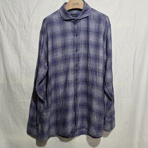 Proper Cloth 100% Linen Positano Faded Blue Ombre Plaid LS BF